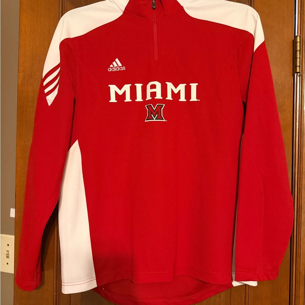 MIAMI UNIVERSITY adidas Red and White ClimaLite Athletic Pullover